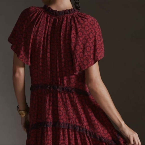 Women’s Gorgeous Red Black Anthropologie Robin Tiered Mini Dress Size 1X - Picture 3 of 14